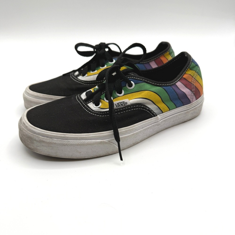 Vans‎ Authentic Sneakers Womens Size 7.5 Black Rainbow Wave Low Top Skate Shoes